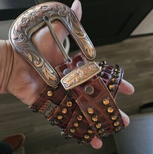 B.B. Simon Embellished Leather Belt with Copper Accents - Size 36